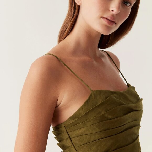 NEW AJE Clarice Draped Maxi Dress in Deep Olive size 8 - Picture 6 of 7